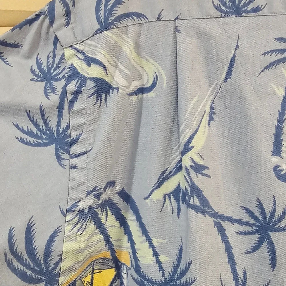 Polo Ralph Lauren Clayton Mens Small Blue Tropical Palm Sailboat Camp Shirt